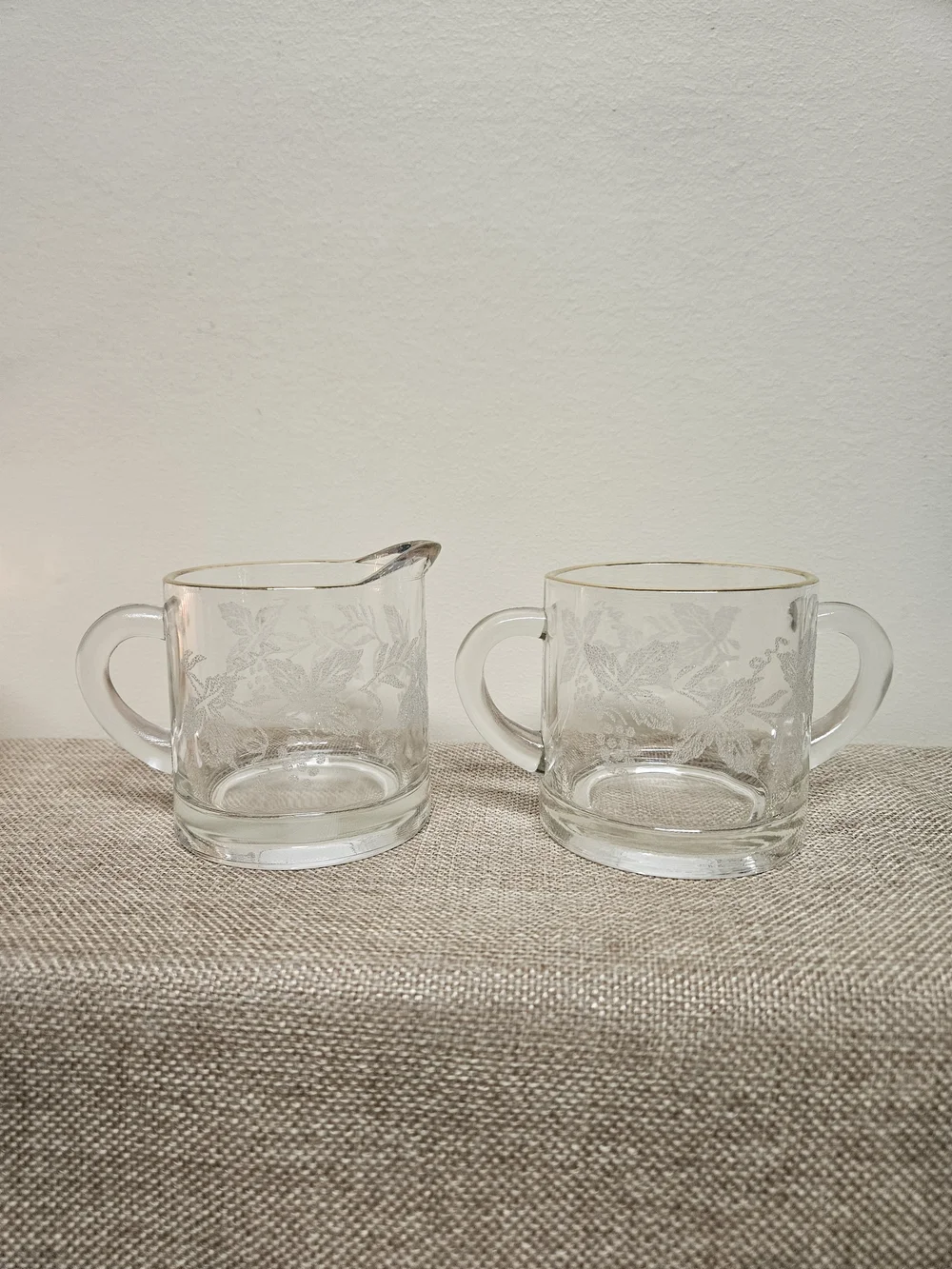 1940's Bartlett Collins‎ Glass Creamer and Sugar Set with Gold Rim